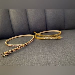 2 girls Old Navy belts one cheetah print and one gold glitter 29”